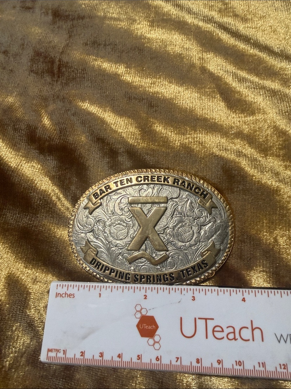 Bar ten creek ranch Gold & Silver Western Belt Buckle -